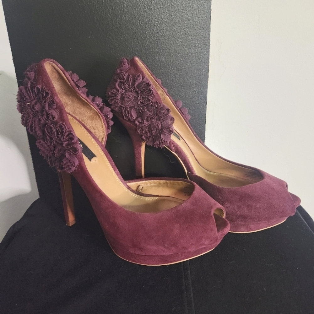 Zara Suede Purple Peep-Toe Heels
